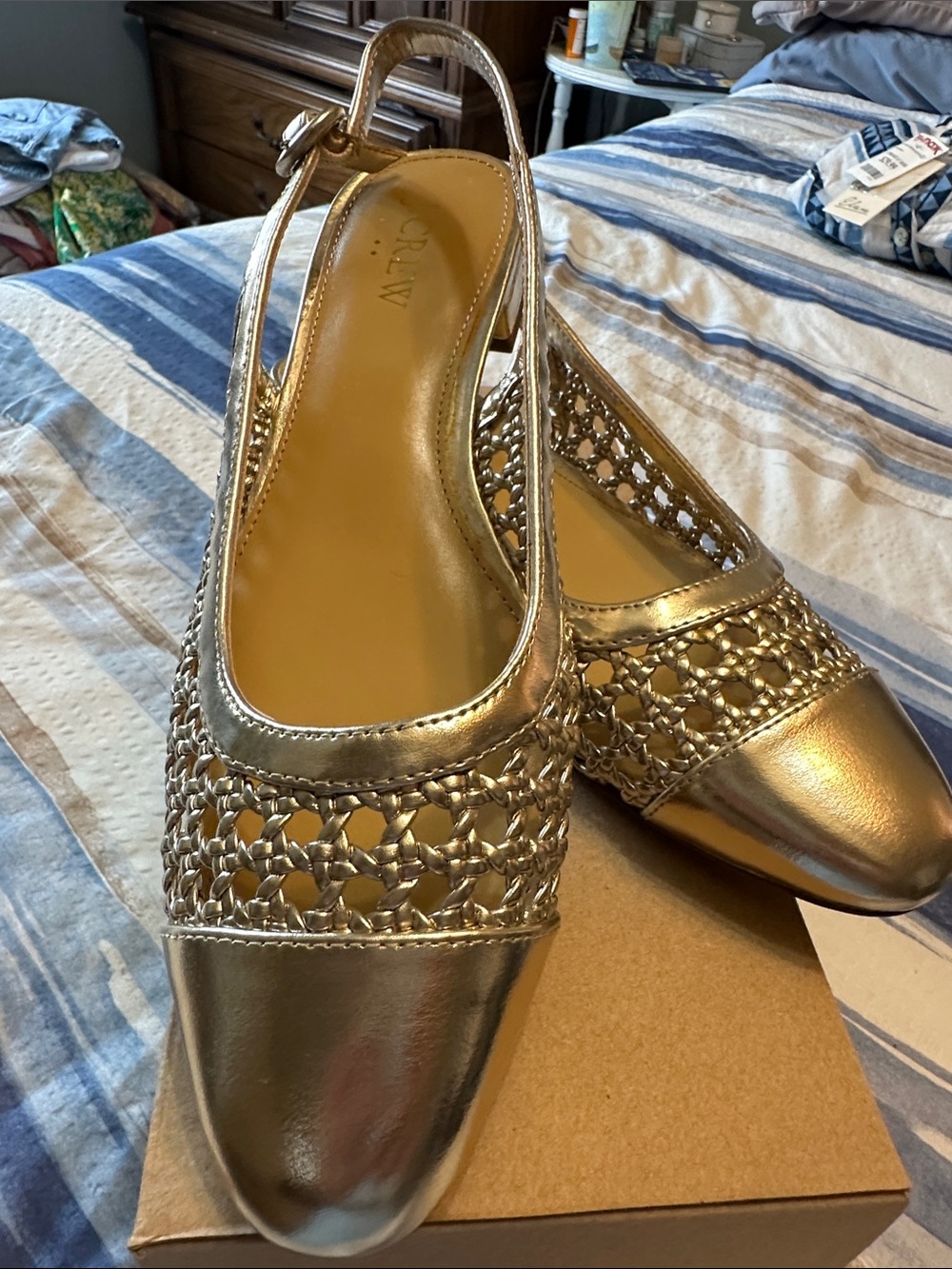 J. Crew Metallic Gold Woven Slingback Flats